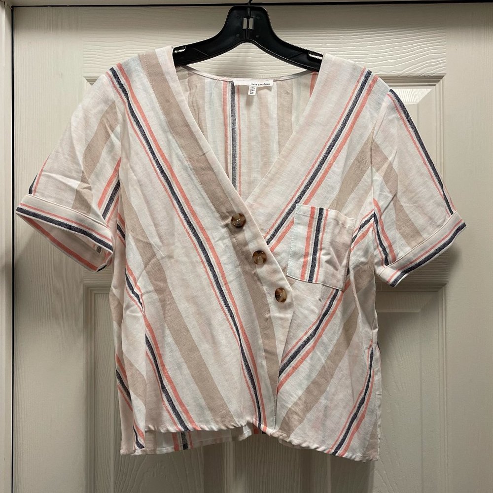 June & Hudson Canvas Striped Cropped Tee (M)